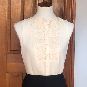 Sleeveless Cream Maeve Blouse w/ Floral Detail